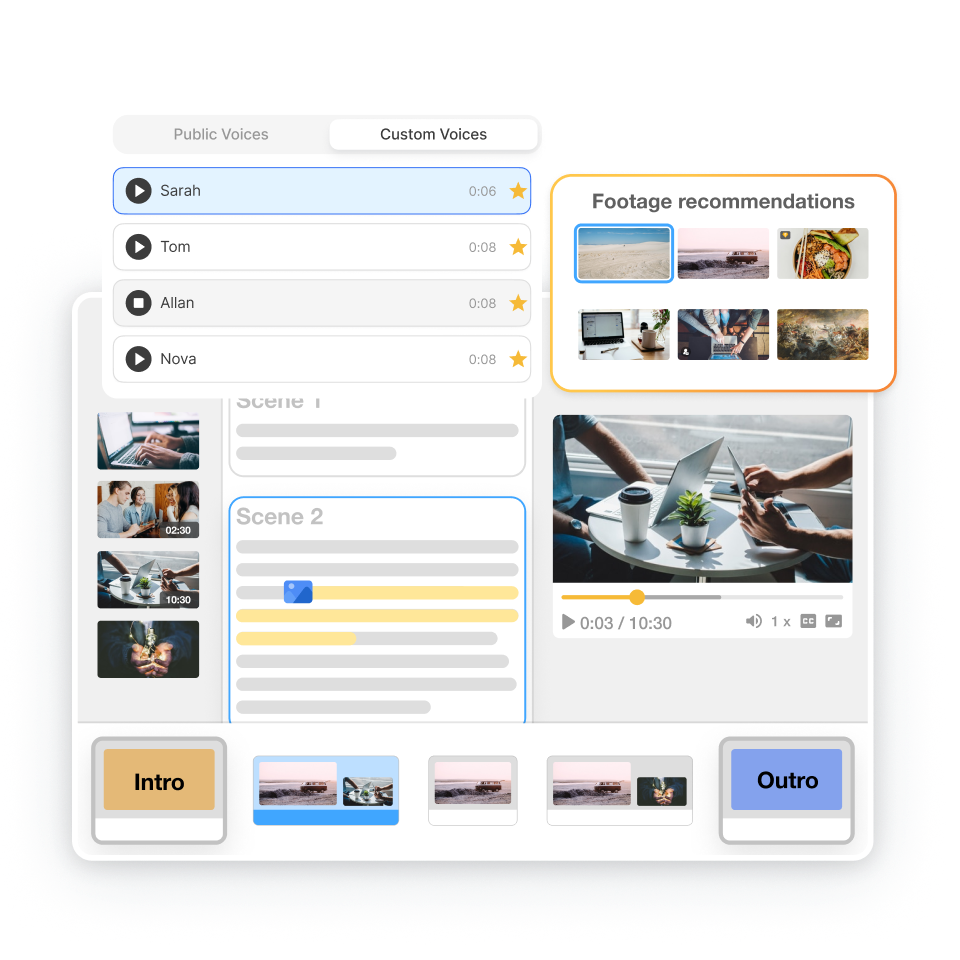 Scene‑Based Editor timeline refining captions and visuals for the summarized lecture video